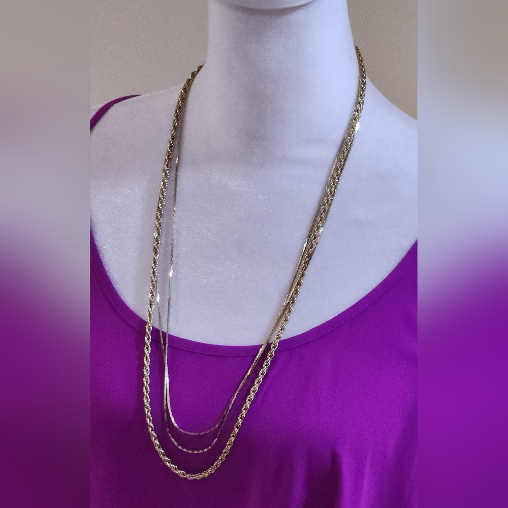 Elegant Triple Strand Gold-Tone Layered Necklace